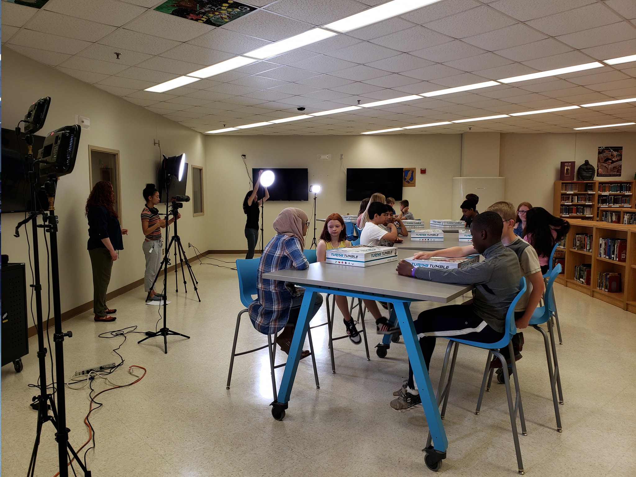 Behind the scenes of an educational video shoot