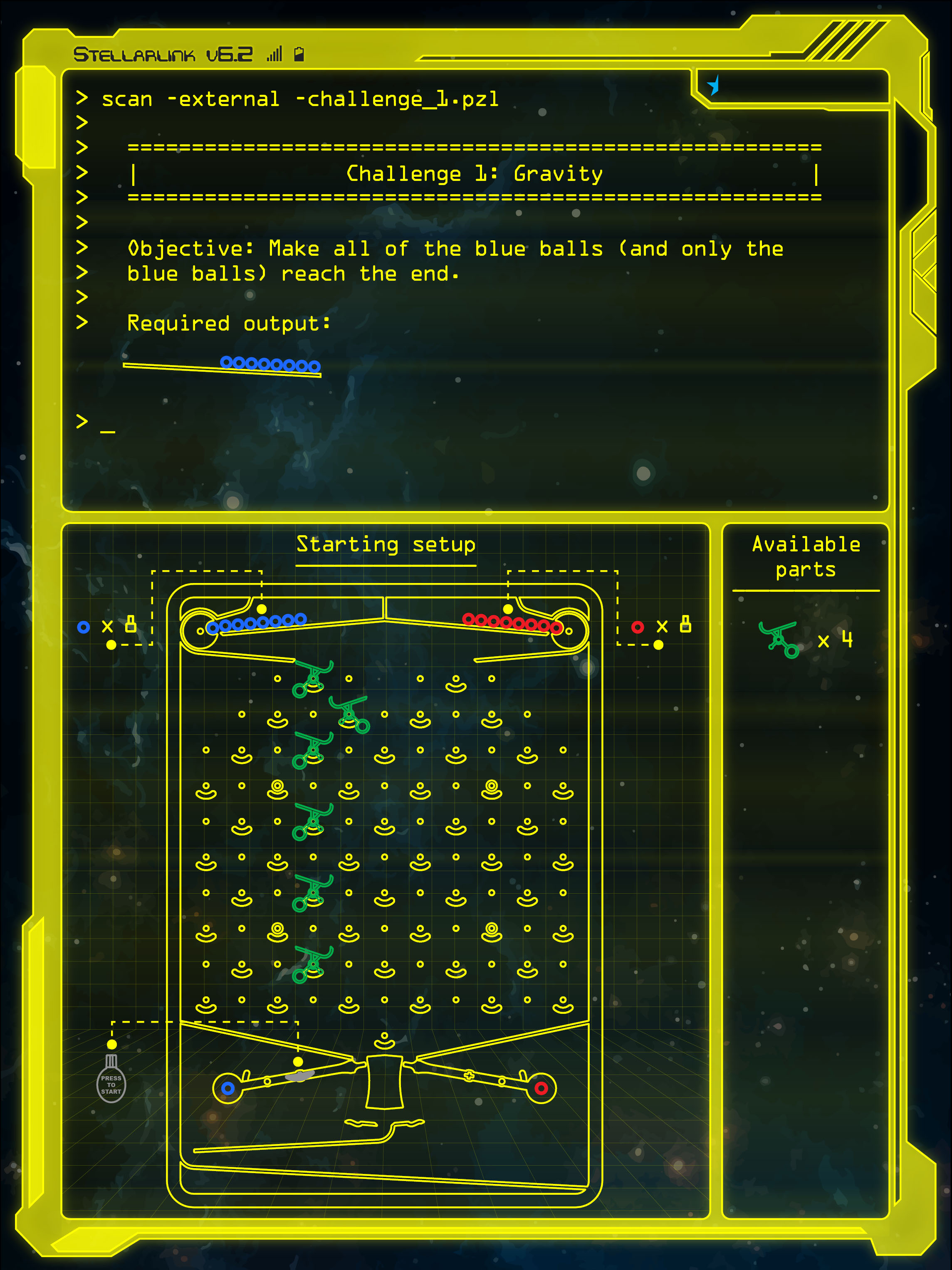 First puzzle shown on the Turing Tumble board